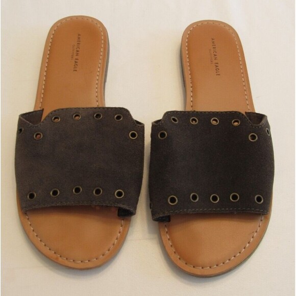 American Eagle Outfitters Shoes - American Eagle Green Leather Studded Slide Sandals Size 7